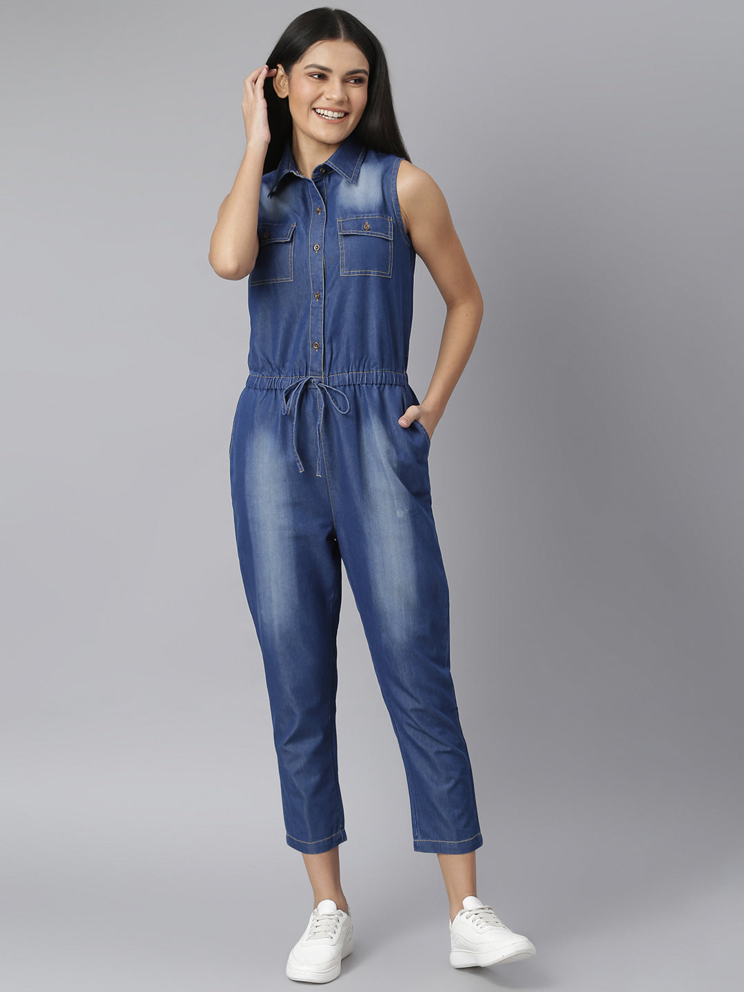 Women's Blue Denim Jumpsuit - Stylestone