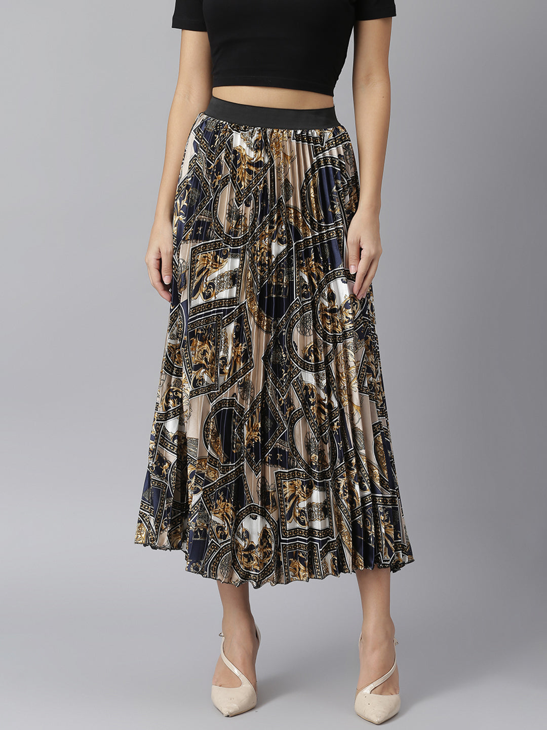 Women's Pleated Skirt With Chain Print - Stylestone