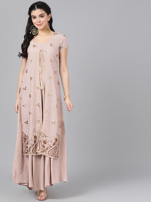 Women's  Nude-Coloured Printed Empire Dress - AKS