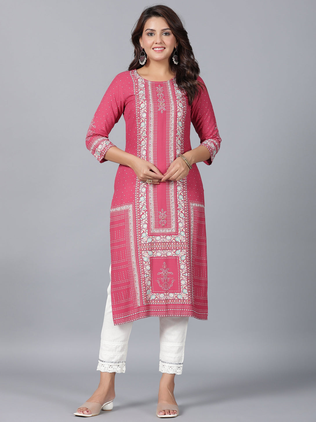 Women's Mauve Rayon Printed Straight Kurta - Juniper