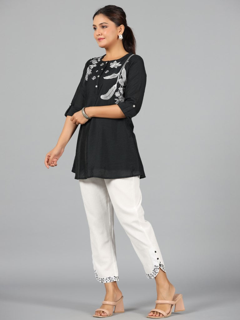 Women's Black Chanderi Embroidered Clothing Set - Juniper