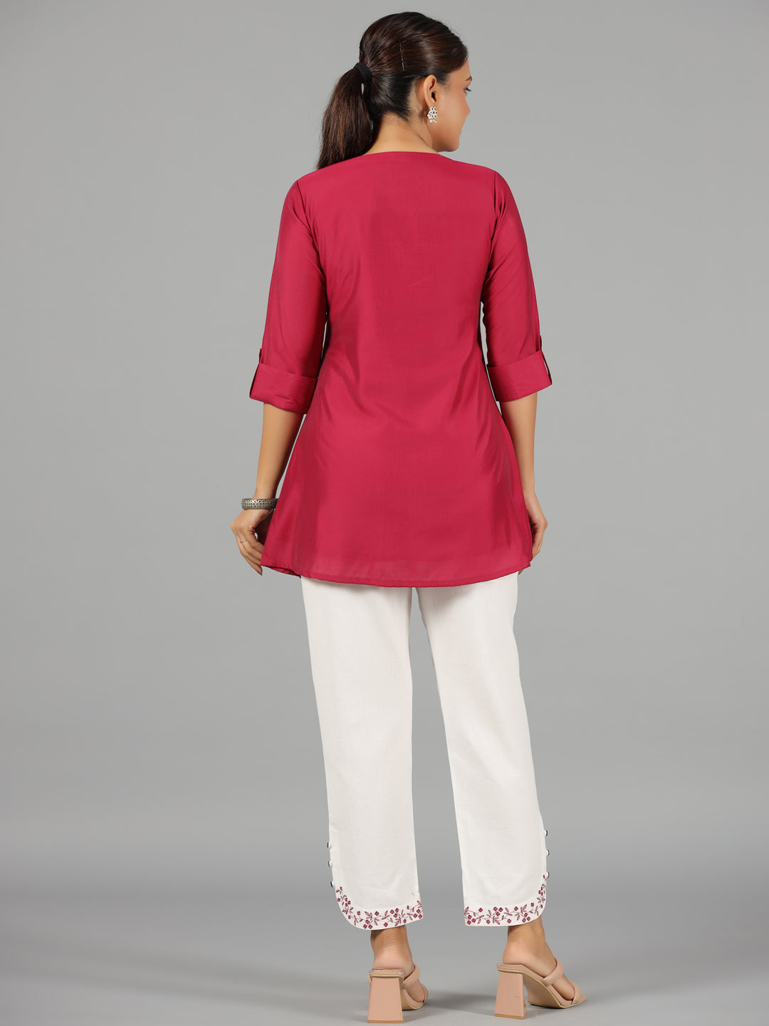 Women's Fuchsia Chanderi Embroidered Clothing Set - Juniper