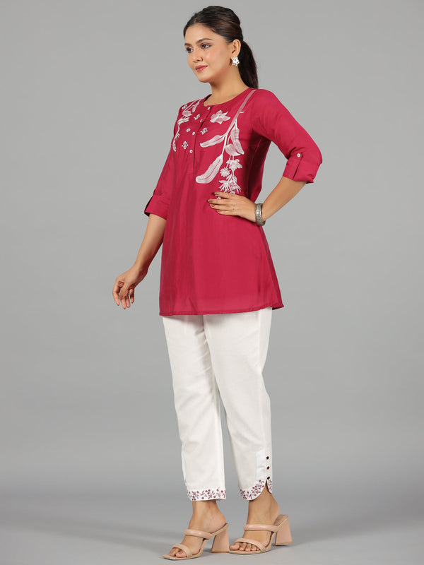 Women's Fuchsia Chanderi Embroidered Clothing Set - Juniper