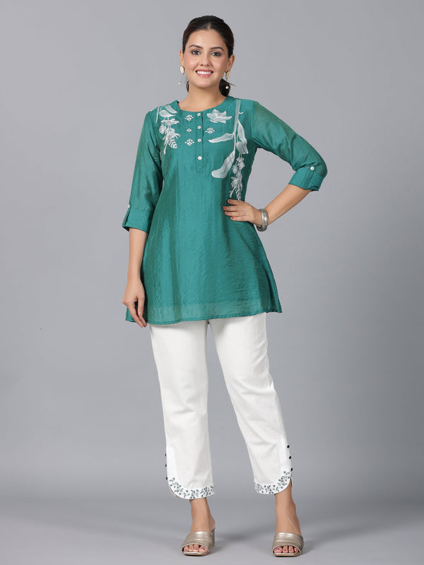 Jashvi Women Green Chanderi Embroidered Co-ord  Set