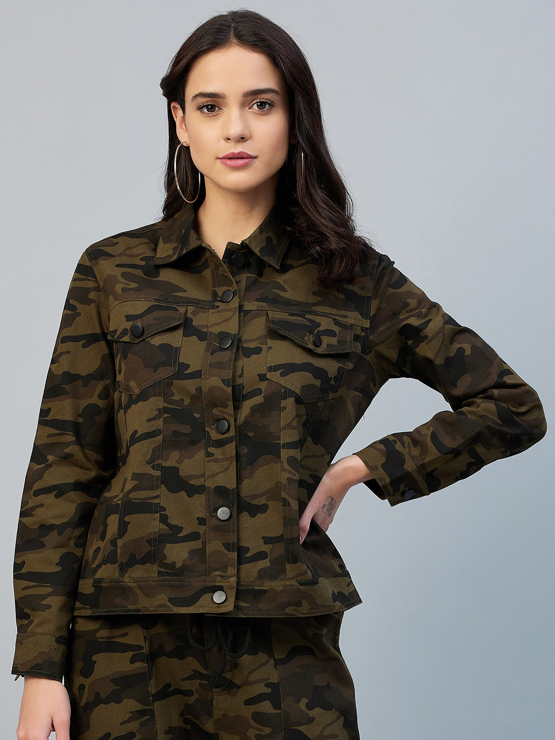 Women's Army Print Cotton Twill Jacket - Stylestone