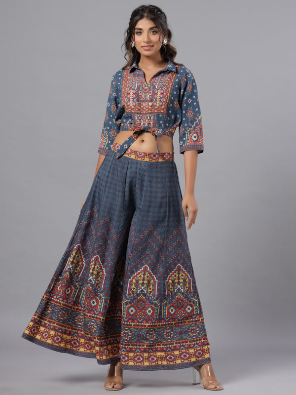 Jashvi Women's Navy Blue Rayon Printed Co-ord  Set