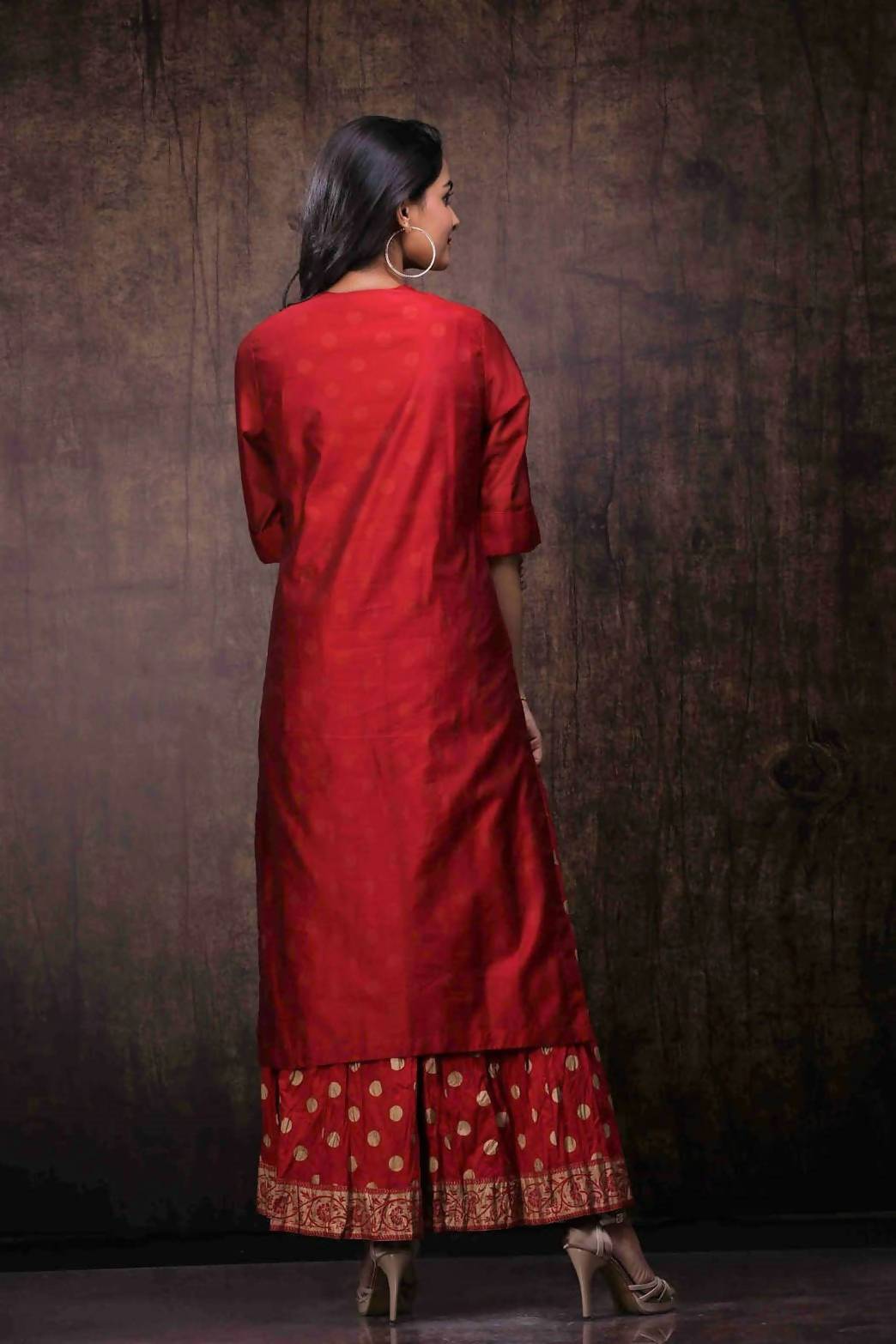 Buy_Women's_Maroon_Chanderi_Embroidered_2_Piece_Kurta_Dress_Online_Indiakreations