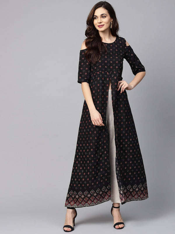 Women Black Cotton Kurti by Myshka (1 Pc Set)