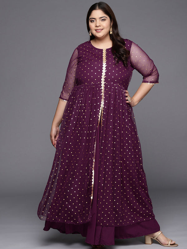 Burgundy & Gold Plus Size Maxi Ethnic Dress