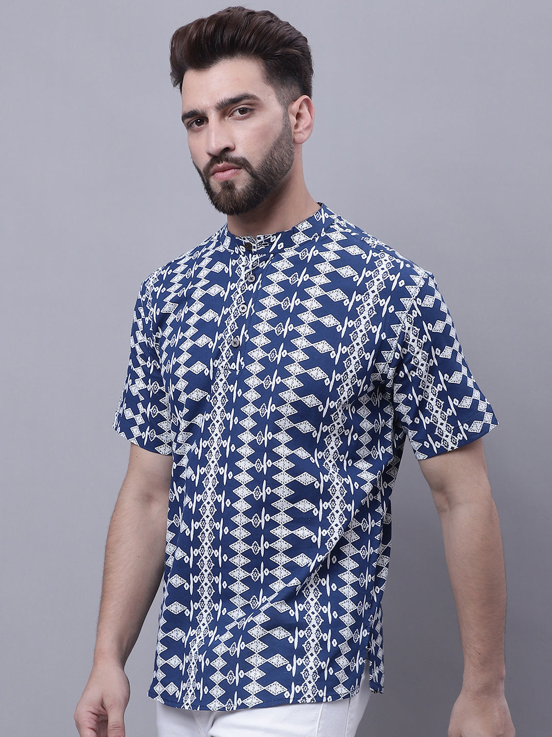 Men's Pure Cotton Short Kurta With Band Collar - Even Apparels