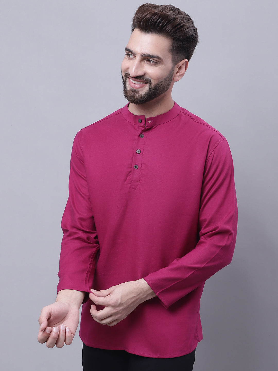 Men's Pure Cotton Short Kurta With Band Collar - Even Apparels