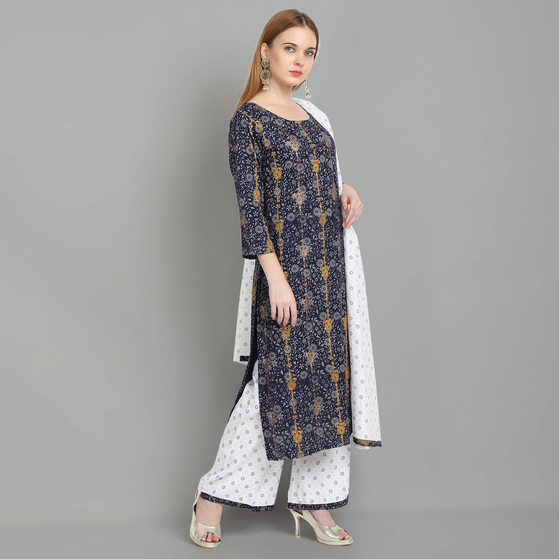 Women's Blue Rayon Kurta And Sharara Set - Noz2Toz