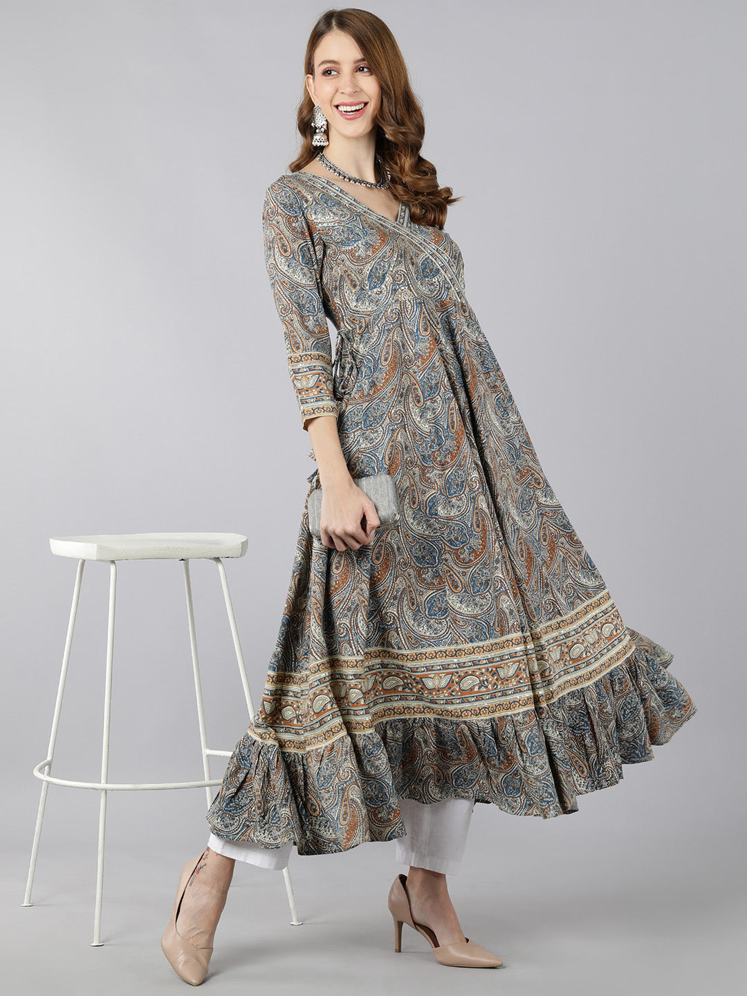 Women's Rayon Printed Anarkali Kurta (Multicolor) - Kipek