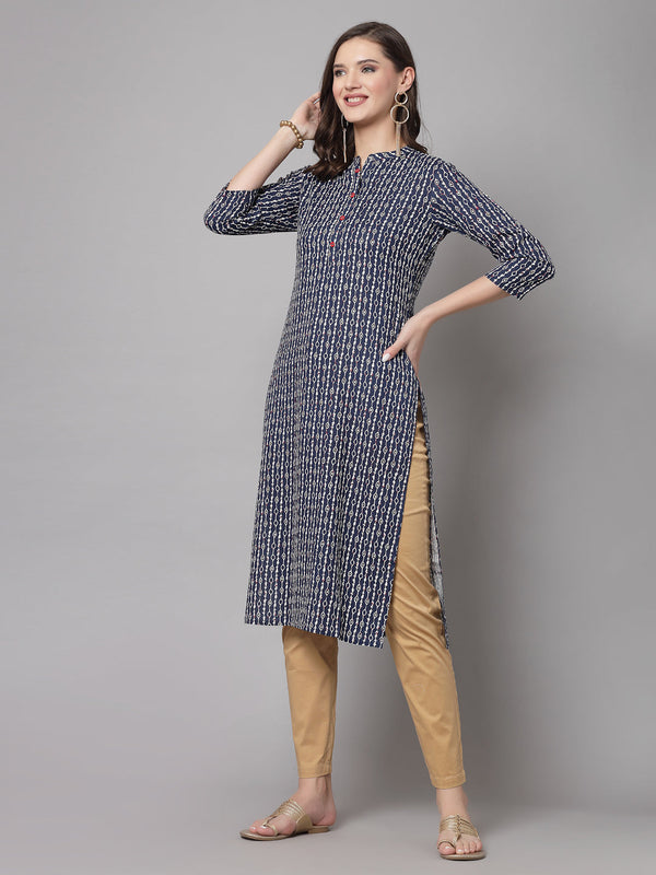 Women's Blue Rayon Self-Design Kurtas - Kipek