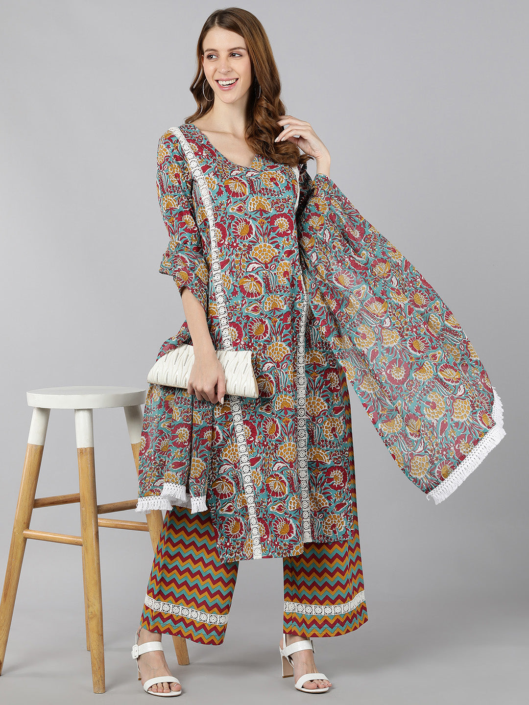 Women's Rayon Printed Straight Ethnic Set (Multicolor) - Kipek