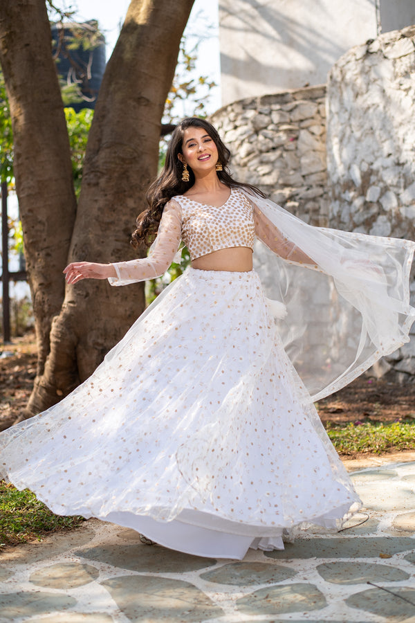 Women's White Thread And Sequin Work Lehenga - Label Shaurya Sanadhya