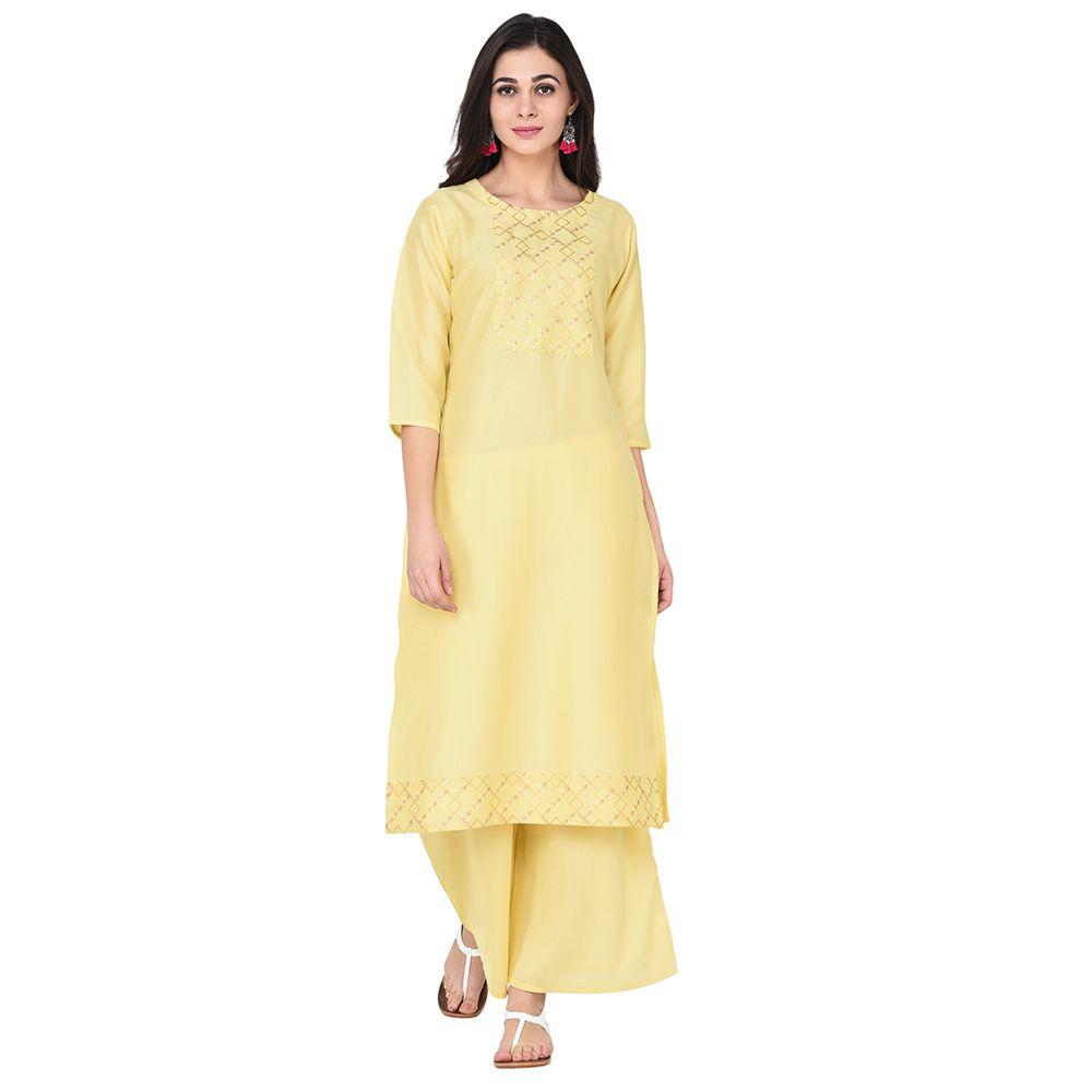 Women's Yellow color Straight Foil Kurta Palazzo Set by Ziyaa (2pc Set)