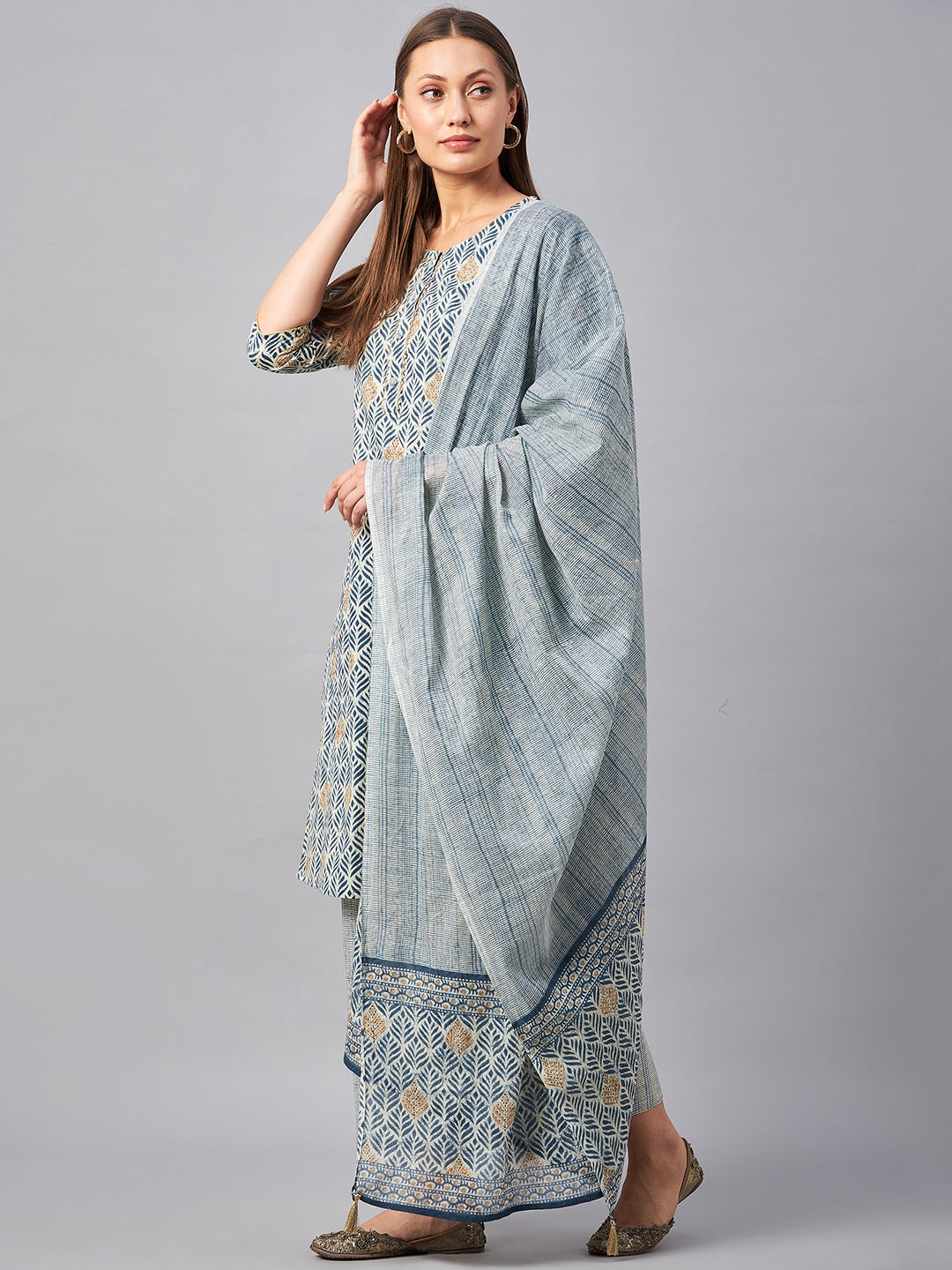 Women's Pure Cotton Printed Kurta Dupatta And Palazzo Set - Azira