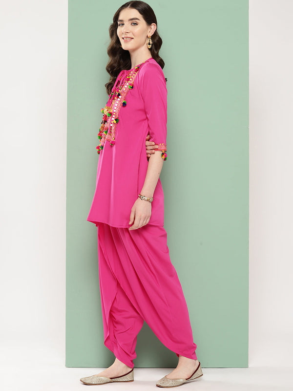 Pink Embellished Ethnic Tunic with Dhoti Pants