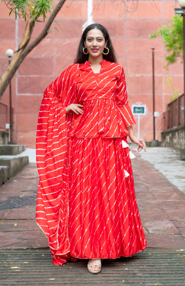 Women's Red  Upada Silk Lehenga With Bijiya And White Tassels Set - Saras The Label