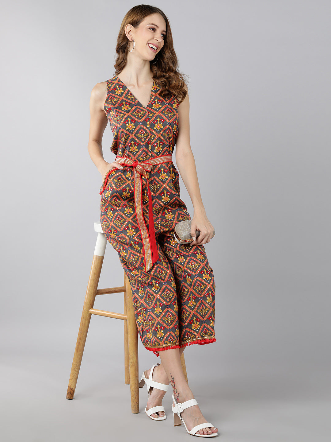 Women's Rayon Printed  Jumpsuit (Multicolor) - Kipek