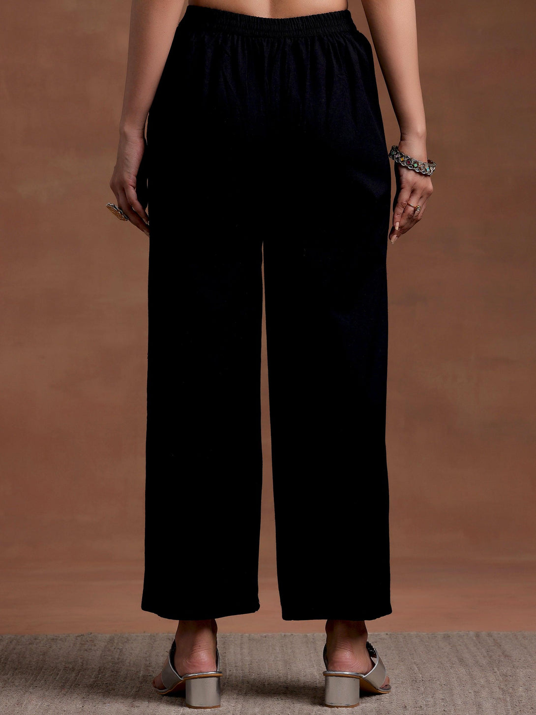 Black Solid Cotton Palazzos - Jashvi