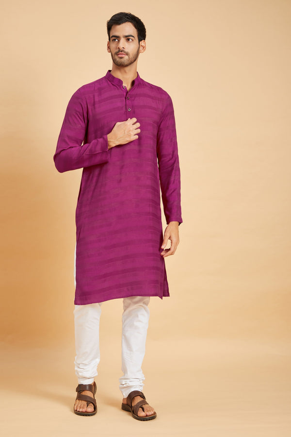 Men's Purple Color Amaranth Basik Kurta Jacquard - Hilo Design