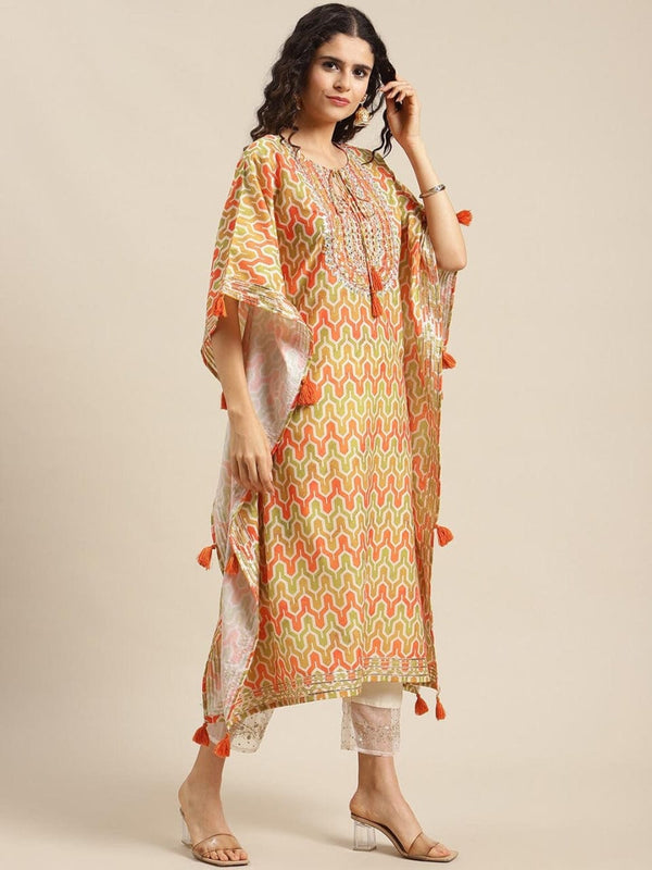 Women's Orange Ethnic Motifs Printed Flared Sleeves Kurta - Varanga