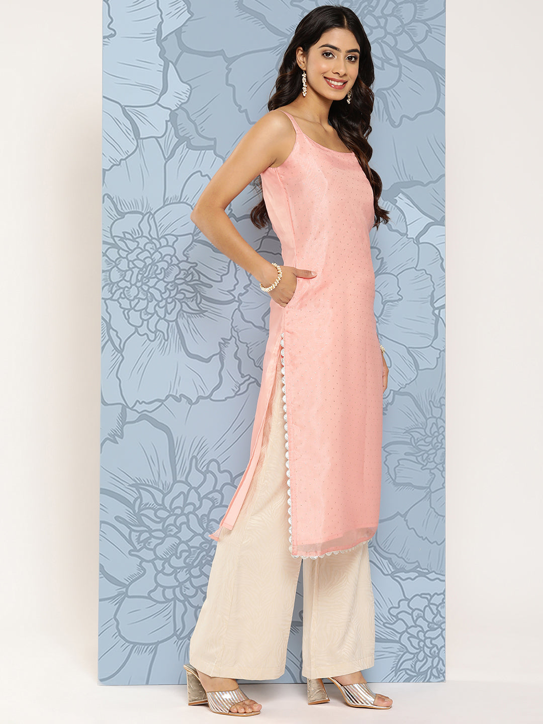 Women's Polka Dot Printed Organza Kurta - Ahalyaa