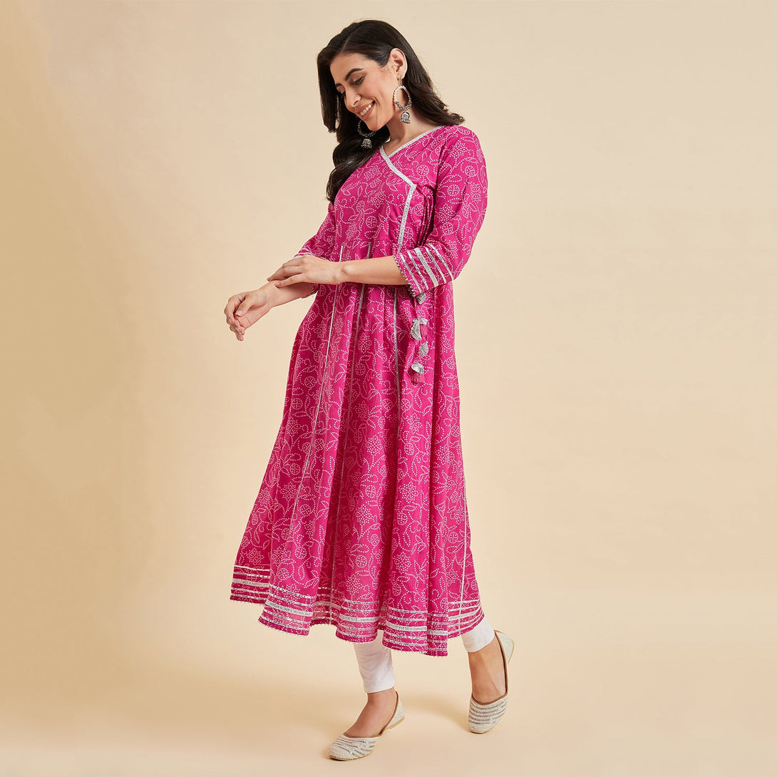 Women's Pink Angrakha Flared Kurta - Azira