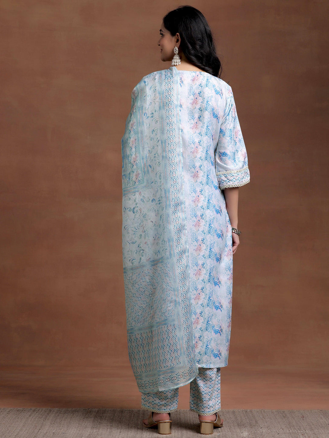 Blue Embroidered Cotton Blend Straight Suit With Dupatta - Jashvi