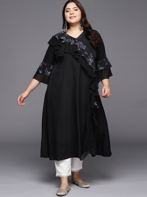 Black Floral Printed Plus Size Kurta