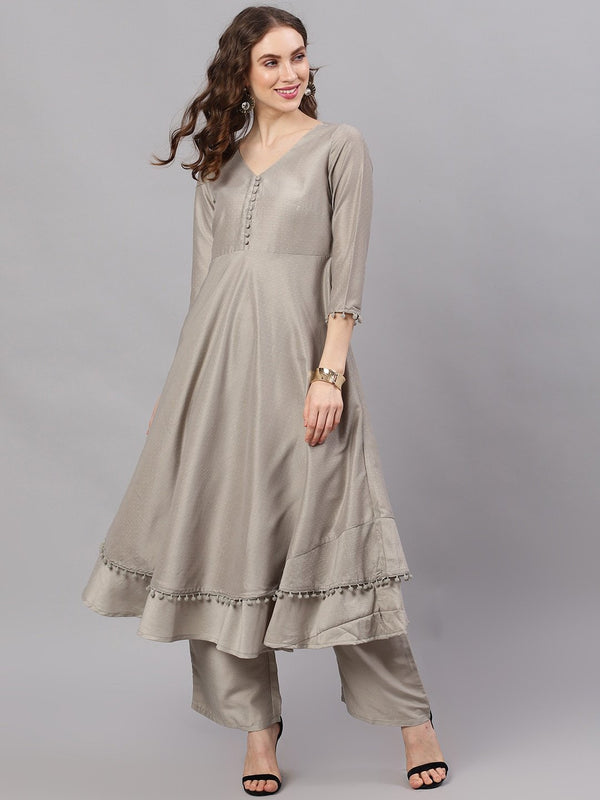 Women's  Grey Solid Kurta with Palazzos - AKS