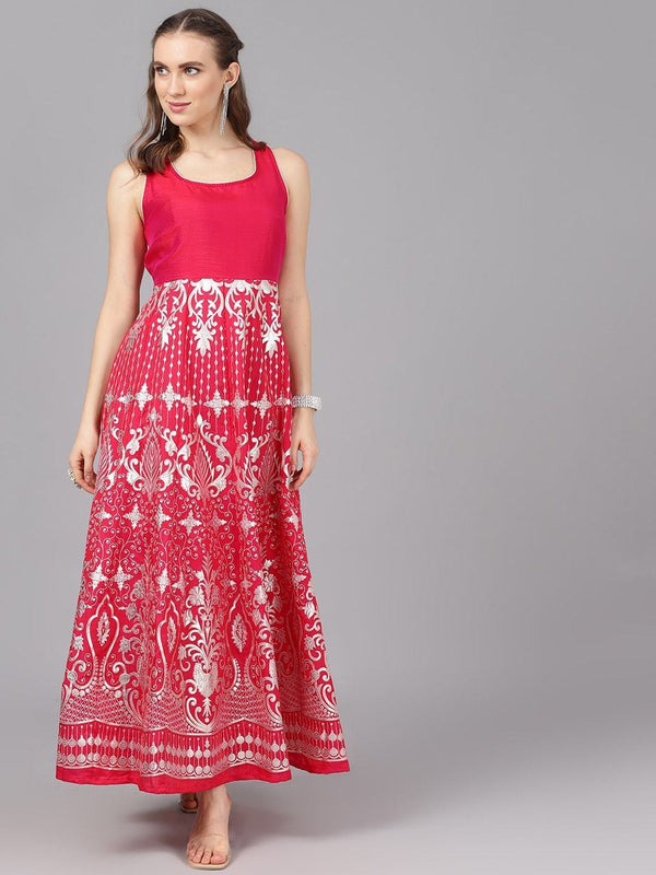 Women's  Pink Printed Maxi Dress - AKS