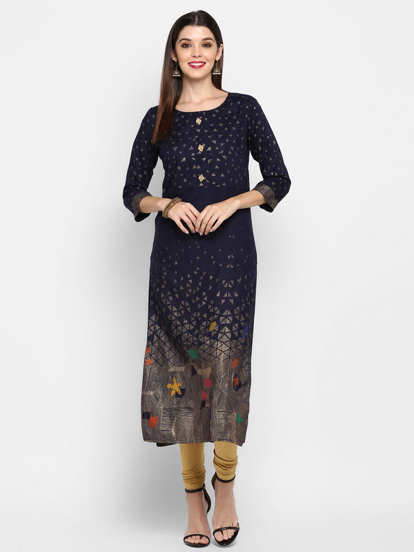 Women's Navy Blue Rayon Kurta By Vbuyz (1Pc)