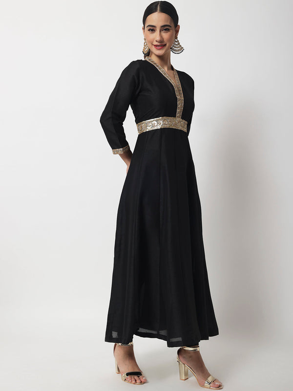 Women's Black Onyx Anarkali With Leggings And Dupatta - Anokherang