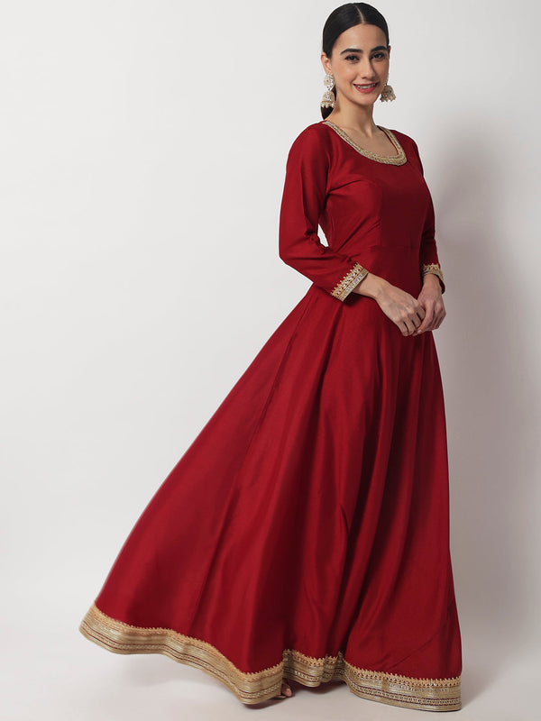 Women's Bridal Maroon Beauty Silk Floorlength - Anokherang