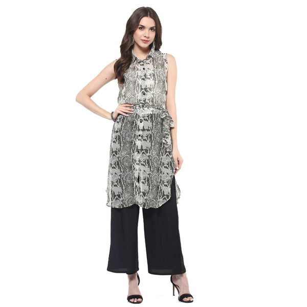 Women's Green Snake Print Kurti - Pannkh