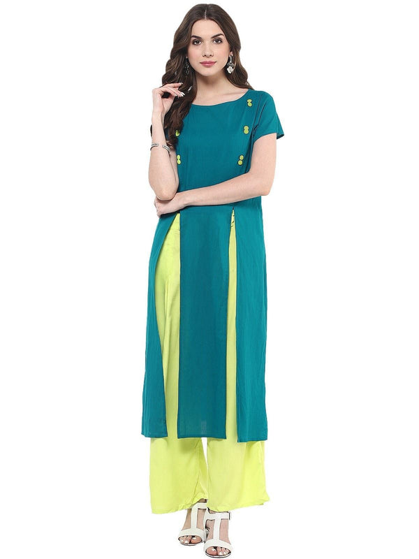 Women's Solid Kurti With Panelled Buttons - Pannkh