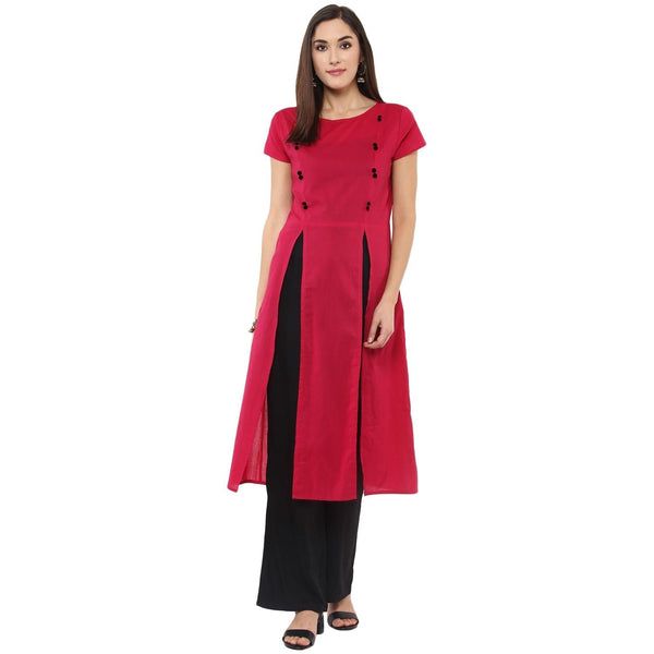 Women's Solid Kurti With Panelled Buttons - Pannkh