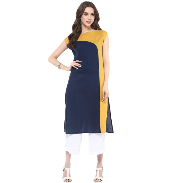 Women's Curved Color Block Kurti - Pannkh