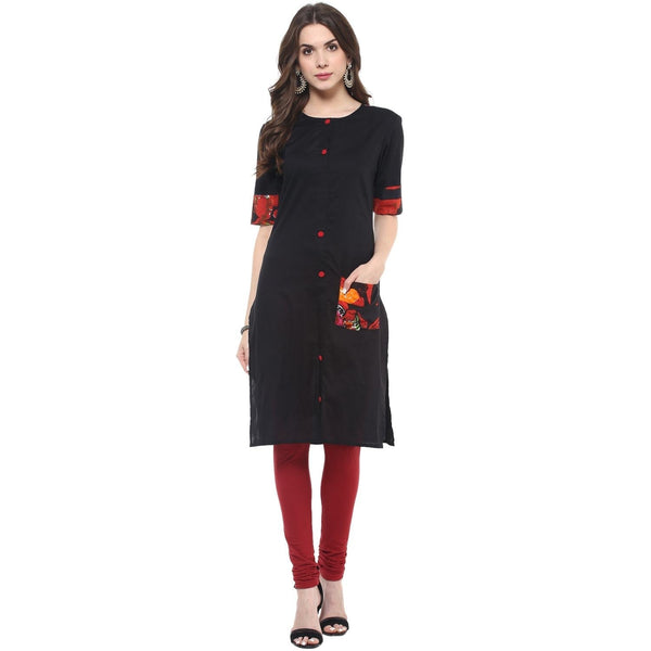 Women's Picasso Black cotton Kurti - Pannkh