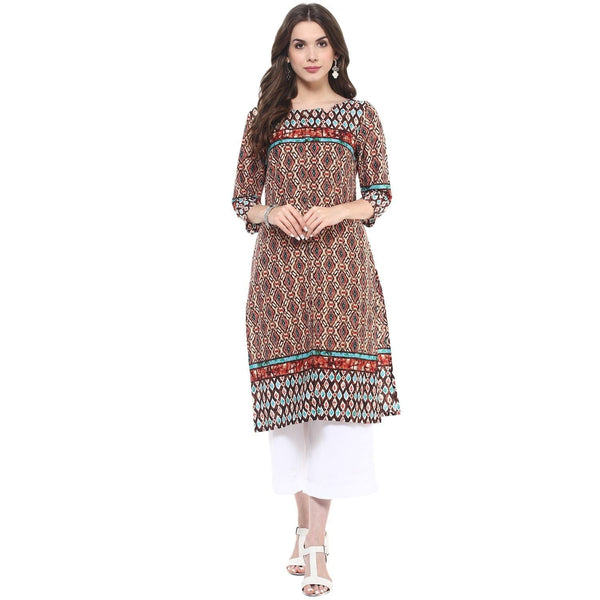 Women's Ikat Muddy Print Kurti - Pannkh