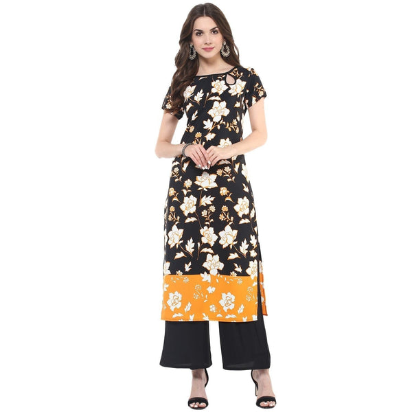 Women's Floral Keyhole Long Kurti - Pannkh