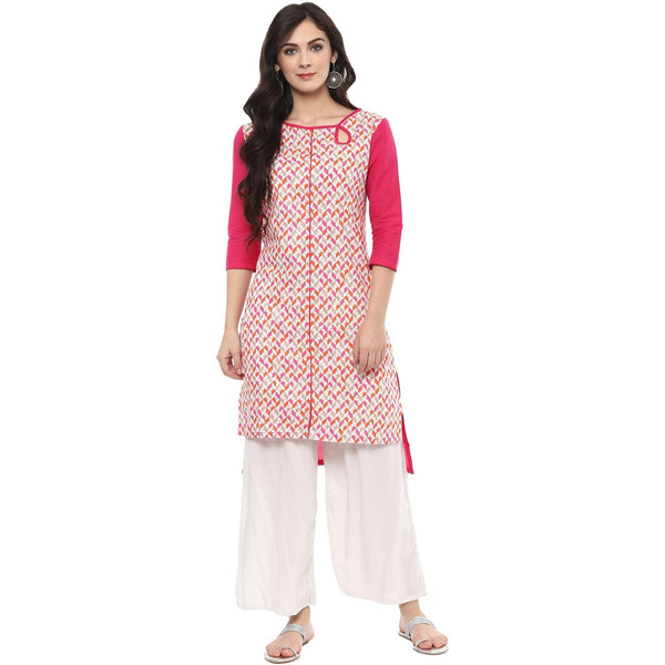 Women's Cube Print Keyhole Kurti - Pannkh