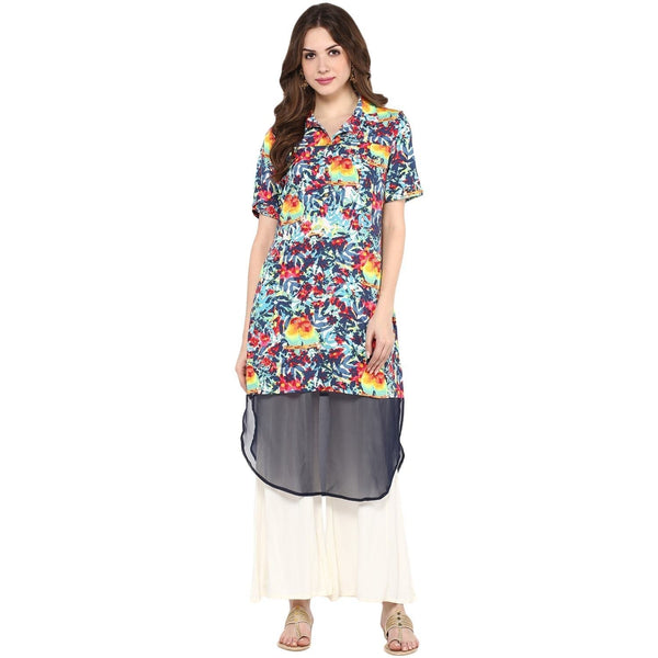 Women's Parrot Print Sheer Kurta - Pannkh