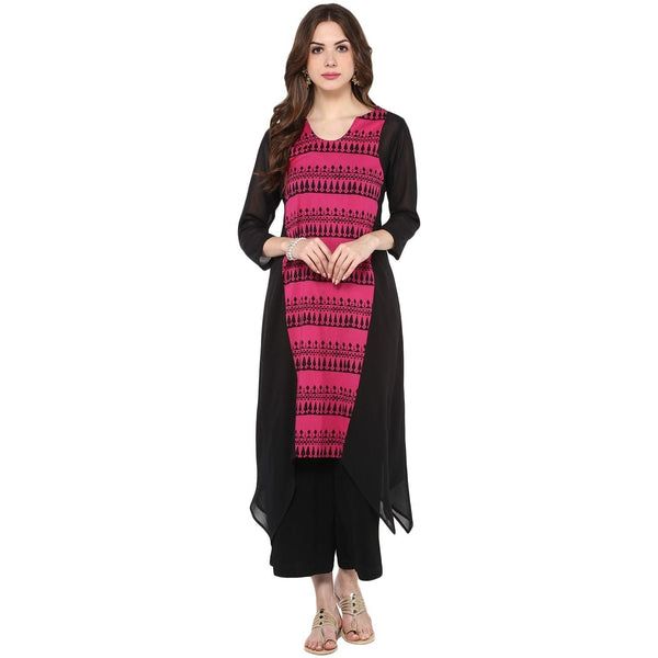 Women's Border Print Asymmetric Kurta - Pannkh