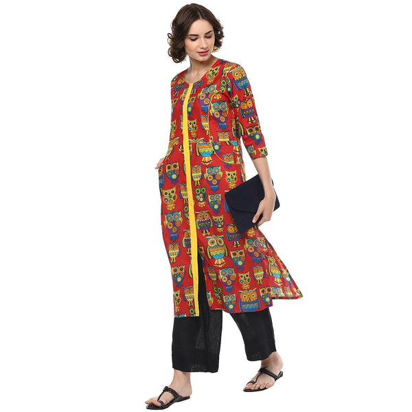 Women's Owl Printed Pocket Kurta - Pannkh