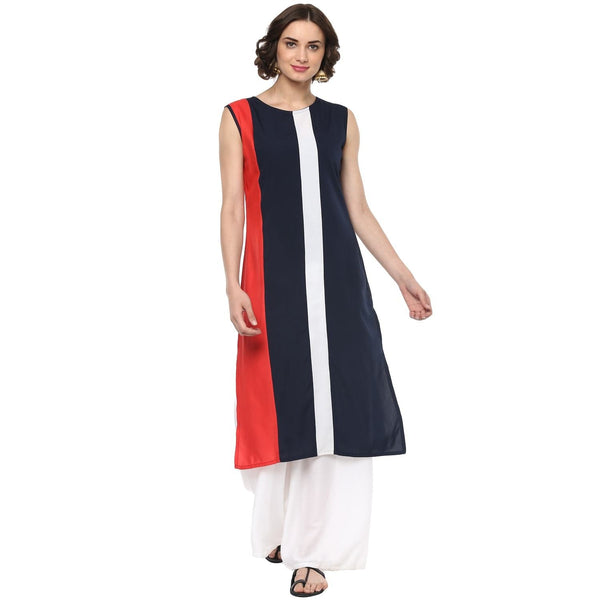 Women's Vertical  Color-Block Straight Kurta - Pannkh