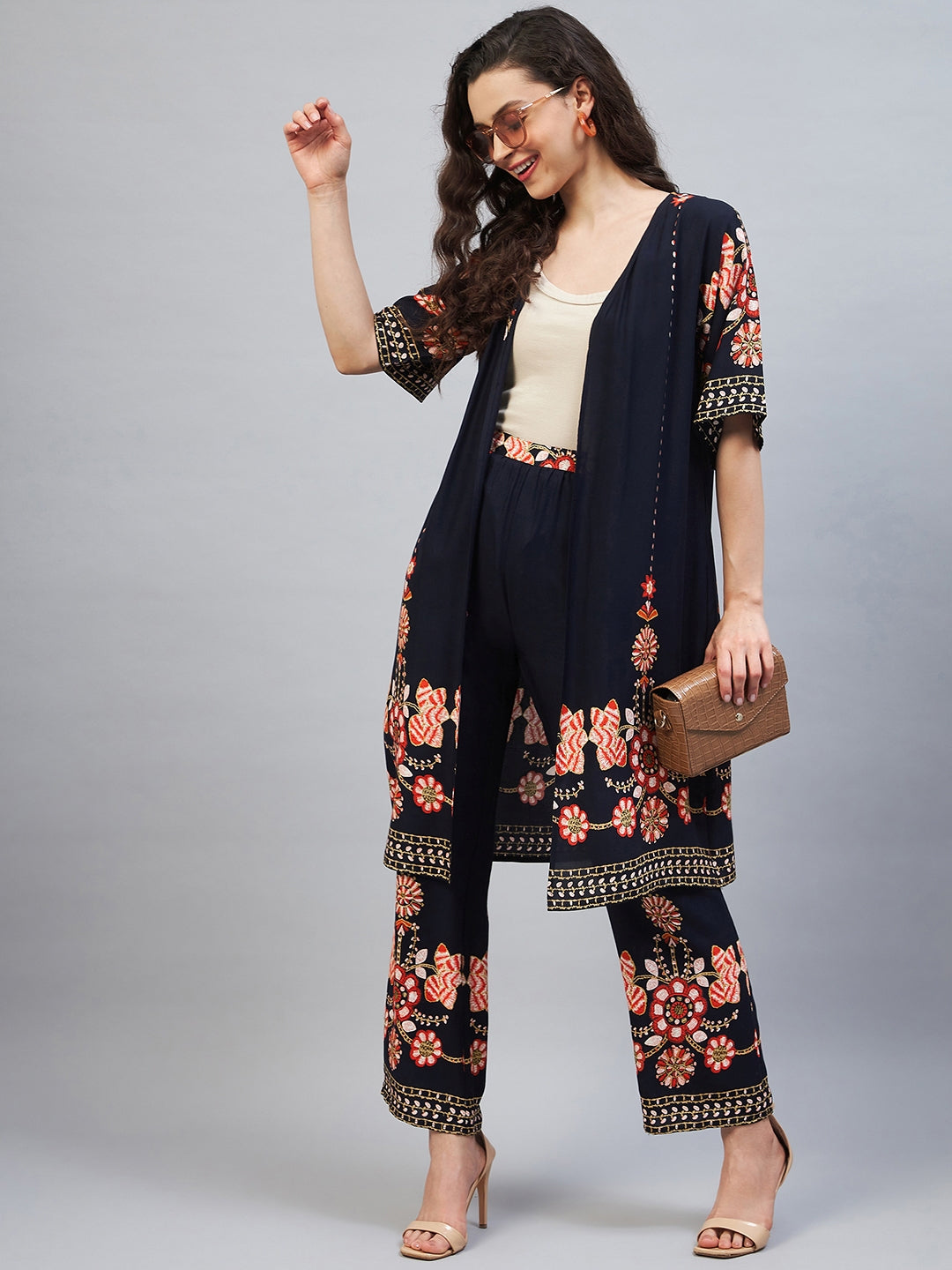 Women's Rayon Printed Shrug & Trouser Co-Ord Set( Inner Not Included) - StyleStone